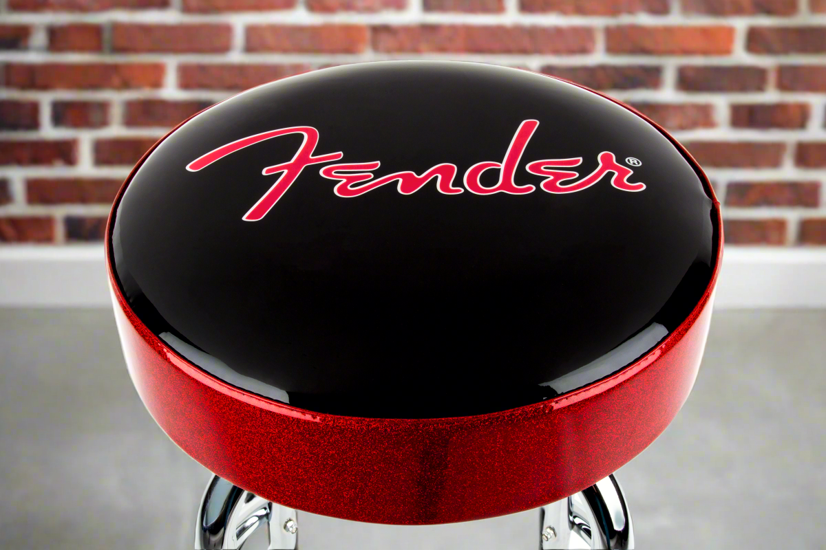 Image of Fender® Red Sparkle Logo Barstool, Black and Red Sparkle, 24